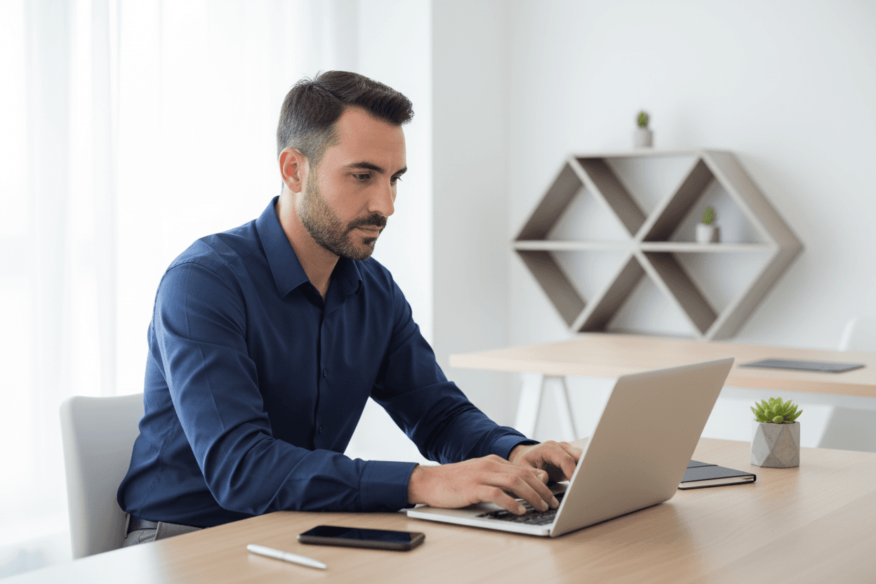 Med-spa operator at his laptop