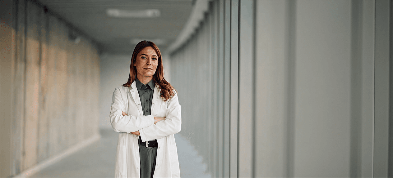 Portrait of Dr. Sarah Chen in a white coat